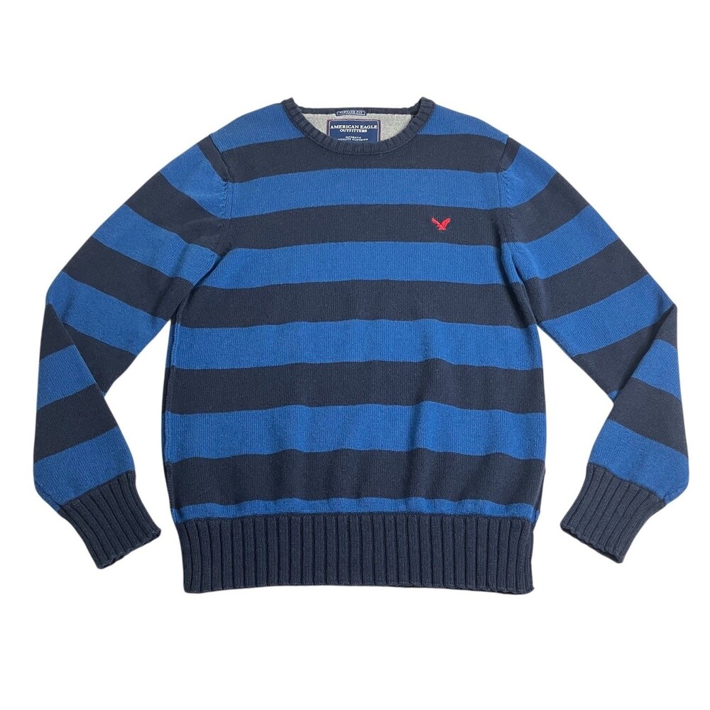 American Eagle Outfitters Vintage Fit Sweater Mens XLT Blue Striped Wool Blend